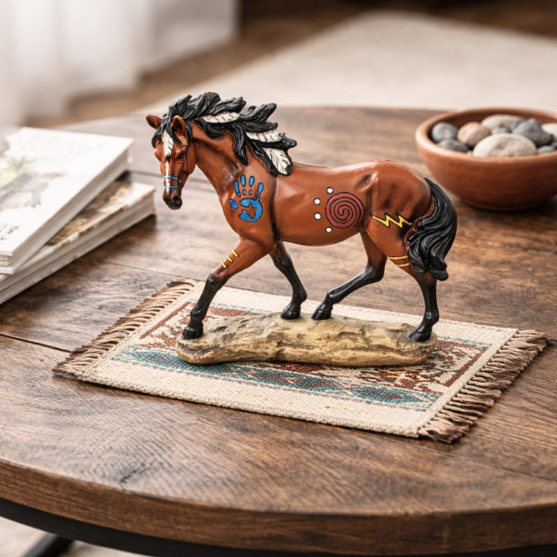 Figurine de cheval de résine en résine peinte sculpture de poney chevalier brun brun