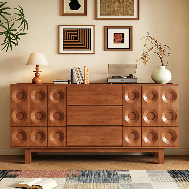 Buffet 70,87 "en bois d'hévéa massif avec 3 tiroirs et armoire de rangement