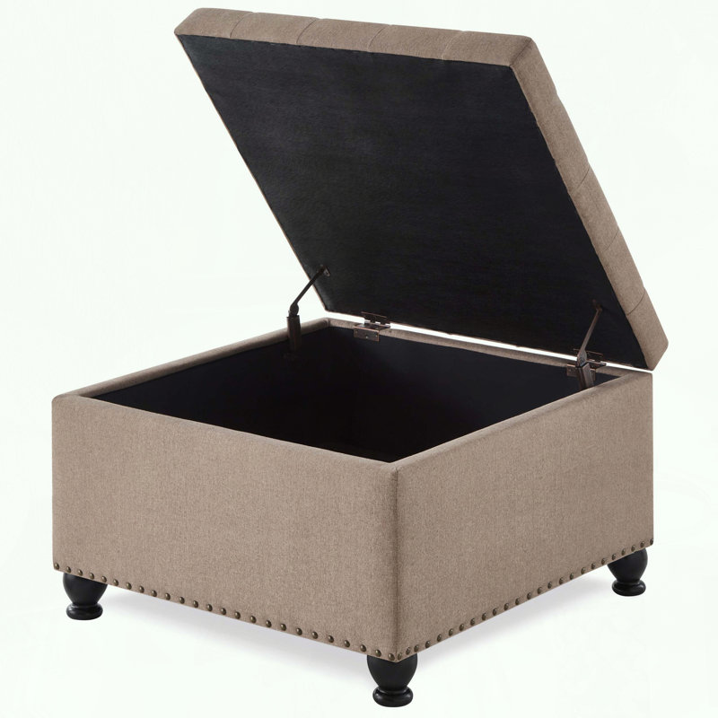 Grand repose-pieds carré avec garniture cloutée, Lin lin