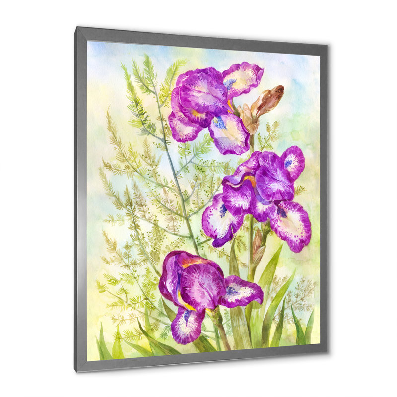 «Blooming Purple Irises In The Meadow», art mural sur toile traditionnel, H 32 po x l 16 po x P 1,5 po