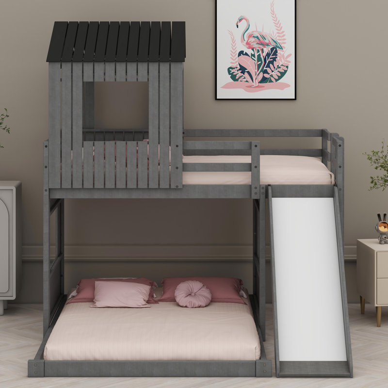 Lit superposé en bois, Gris antique