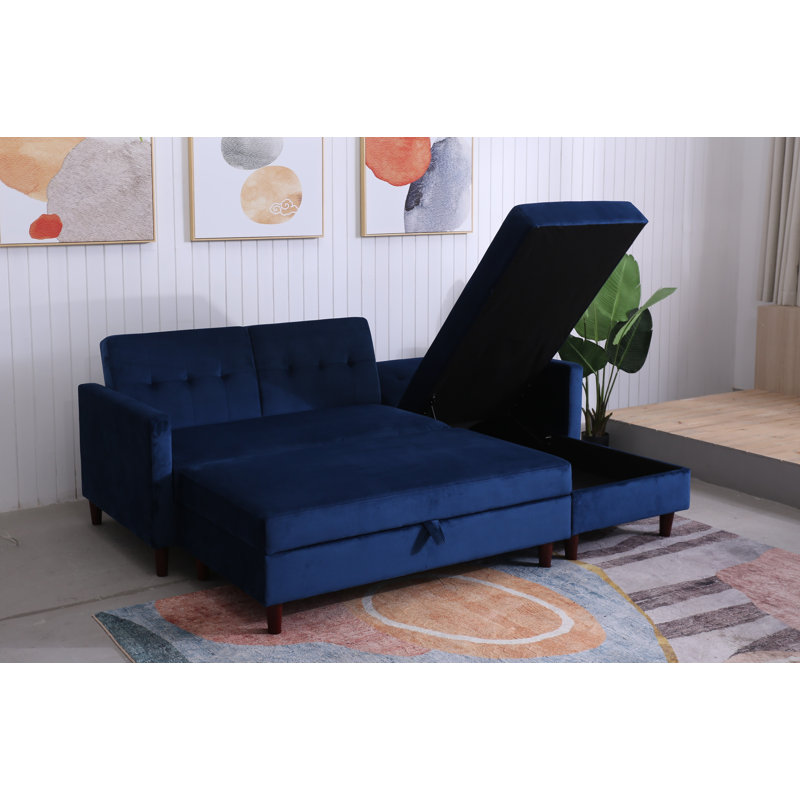 Comeaux 4 Seater Velvet Sofa Bed, Blue