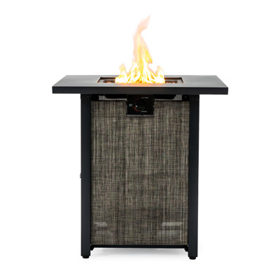 50000 Propane Gas 28 - Inch Fire Pit Table With Lid, Rocks, And Rain Cover, Suitable For Outdoor Relaxation Fueled Stainless Steel Burner, Lava Top Patio