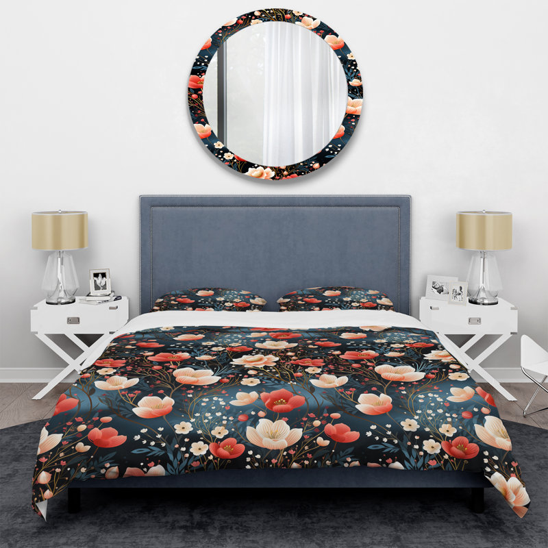 Motif floral romantique - ensemble de housse de couette floral - microfibre de polyester