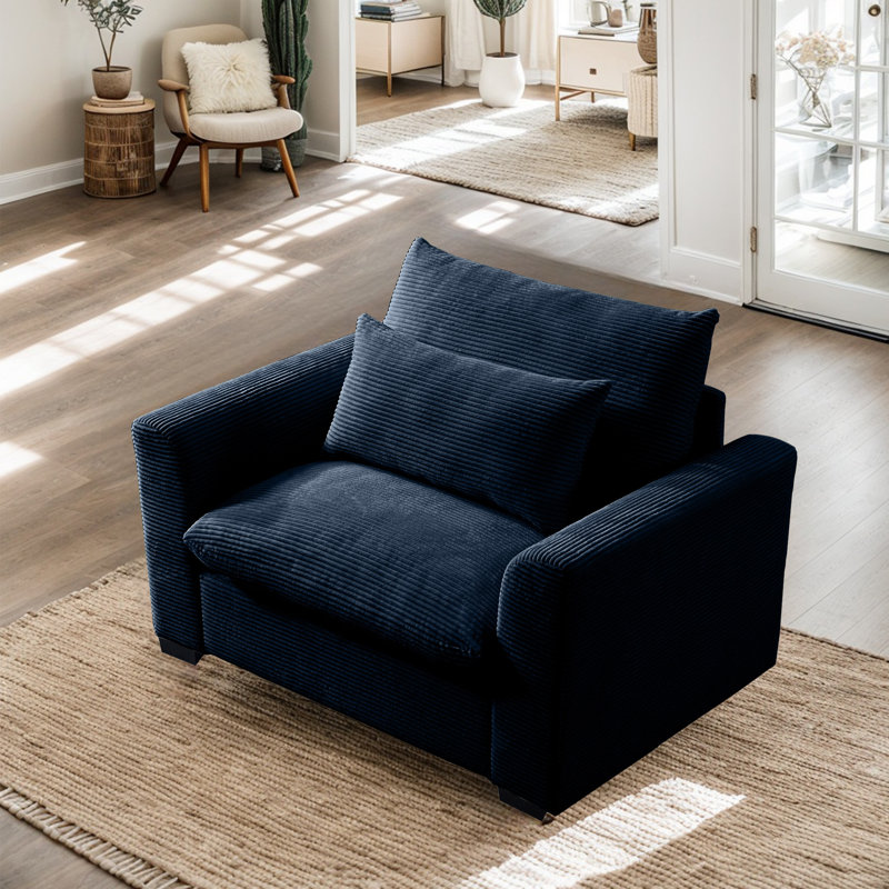 Fauteuil large Zackary de 51 po, Velours côtelé bleu