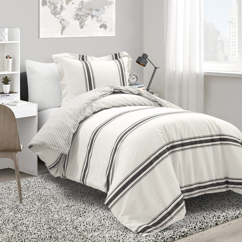 Standard Cotton 460 TC Reversible 3 Piece Duvet Cover Set, Black, Twin XL Duvet Cover + 2 Standard Shams