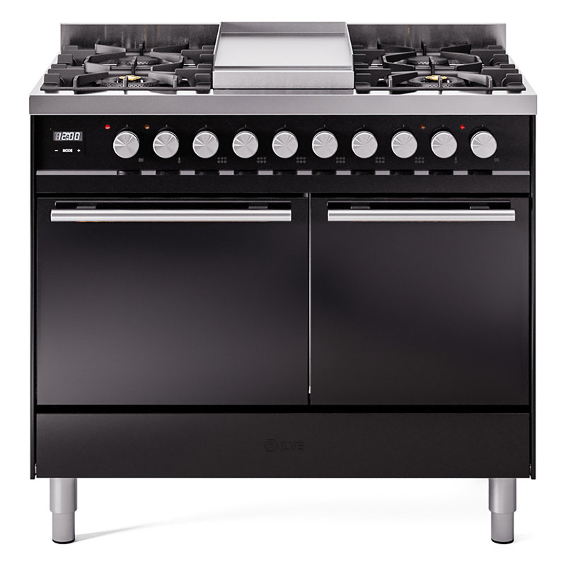 Cuisinière à double carburant 40 po ILVE Professional Plus II, Propane liquide, Noir brillant / acier inoxydable