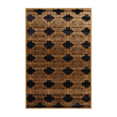 Machine Washable Art Deco Brown Area Rug
