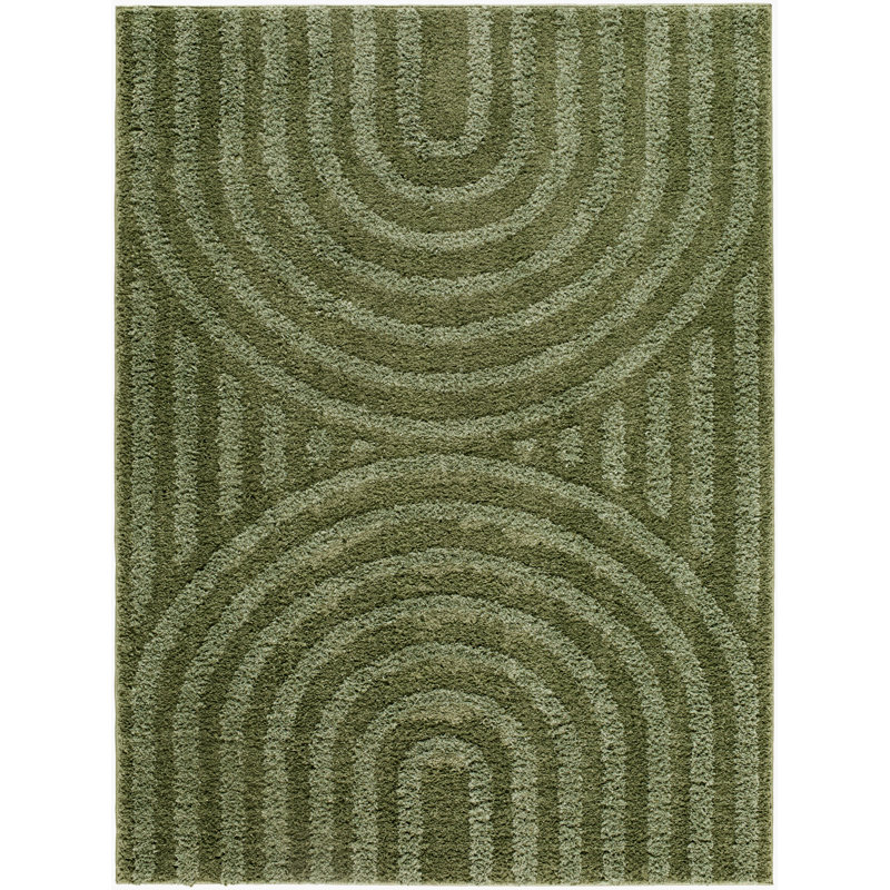 Tapis tissé à la machine Farshid, Rectangle 5 pi 3 po x 6 pi 12 po, Vert / Vert foncé