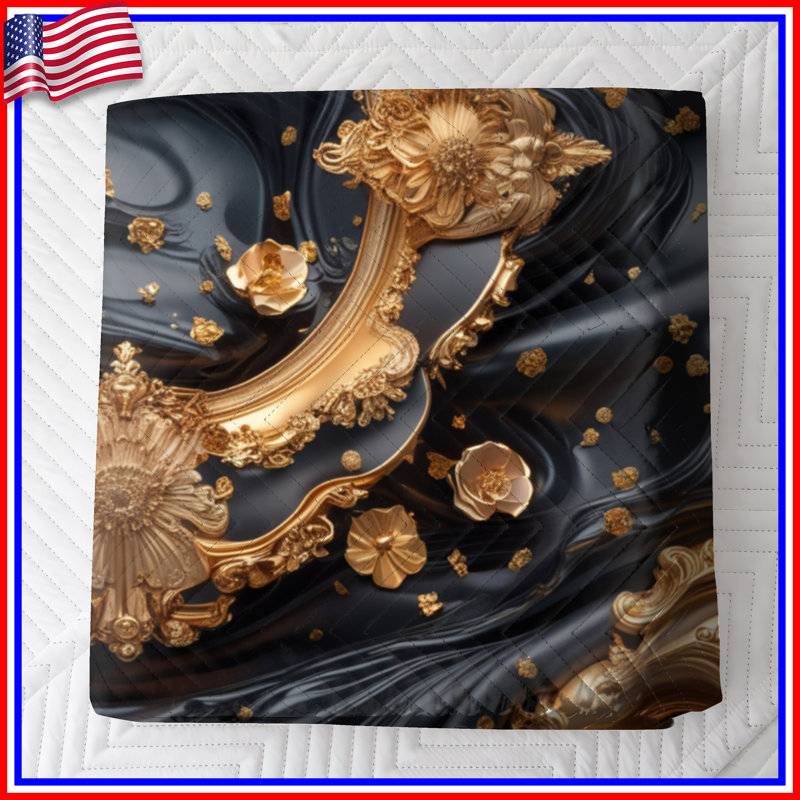 Ornate Gold Frames Quilted Bedspread All Sizes, Queen