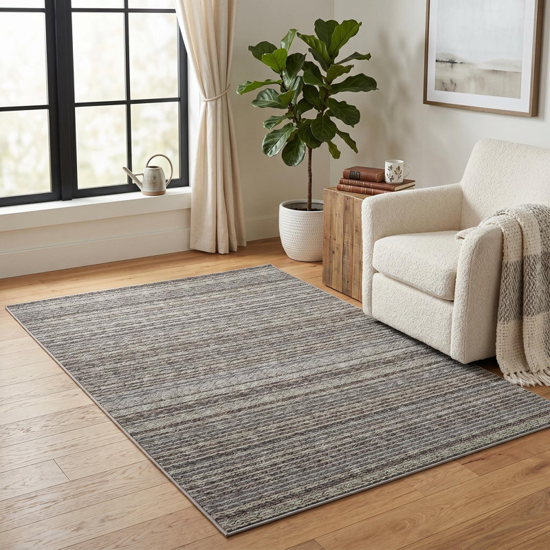 Modern Striped Rug for Hallways, Living Room and Bedroom, Gray, Rectangle 5' x 7'