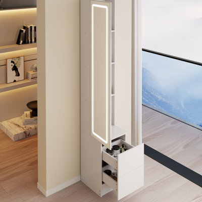 Armoire de toilette à miroir 63 pouces, système 3 couleurs, grande capacité pour les cosmétiques et les bijoux avec armoire de rangement réglable et multicouche