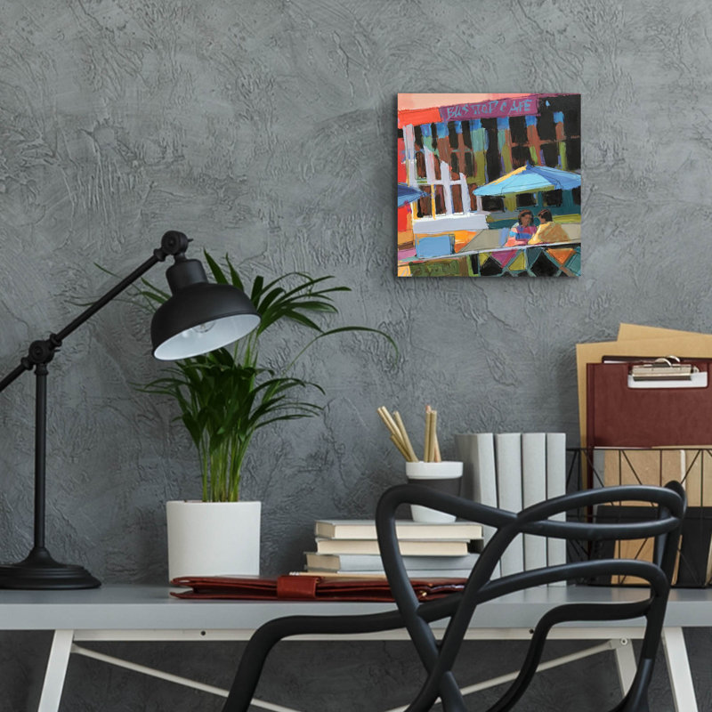 «Bus Stop Cafe» par Patti Mollica, H 12 po x l 12 po