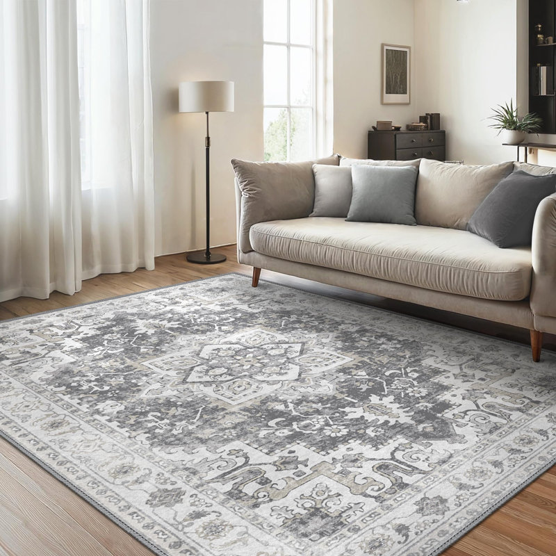Nathalya Oriental Performance Machine Washable Non Slip Neutral Gray Indoor Area Rug, Rectangle 160 x 230 cm
