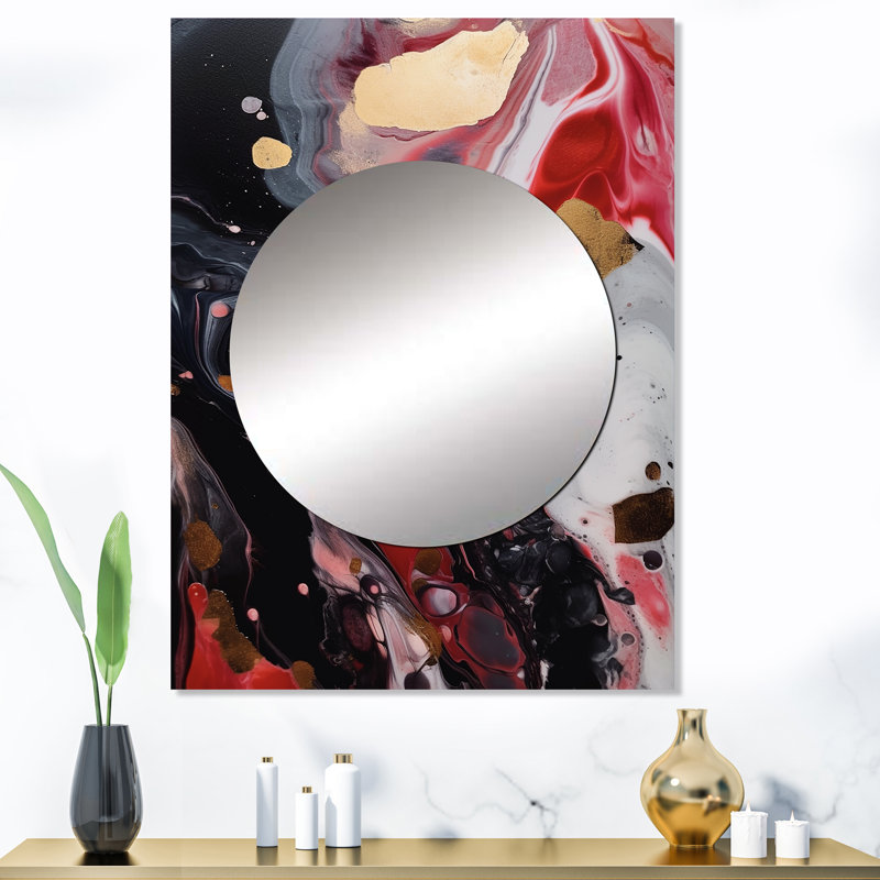 Infusion de marbre rouge et noir Jadiss - grand miroir mural en marbre, miroir unique moderne, impression d'art en métal