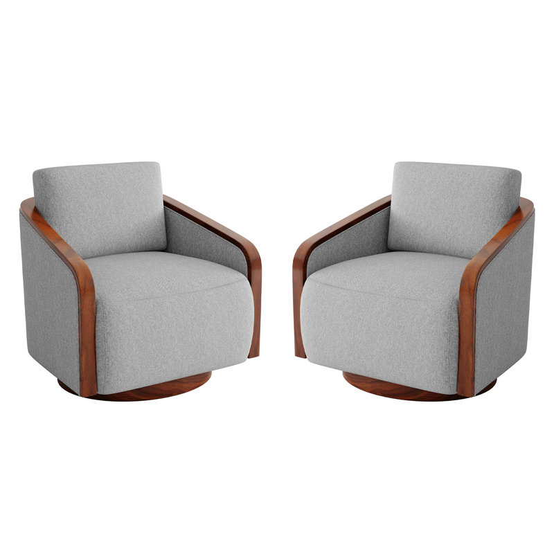 Upholstered Swivel Barrel Chair, Light Grey