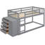 Lit simple superposé au-dessus avec 3 tablettes et 4 tiroirs, conception robuste gris-543608472-543608473