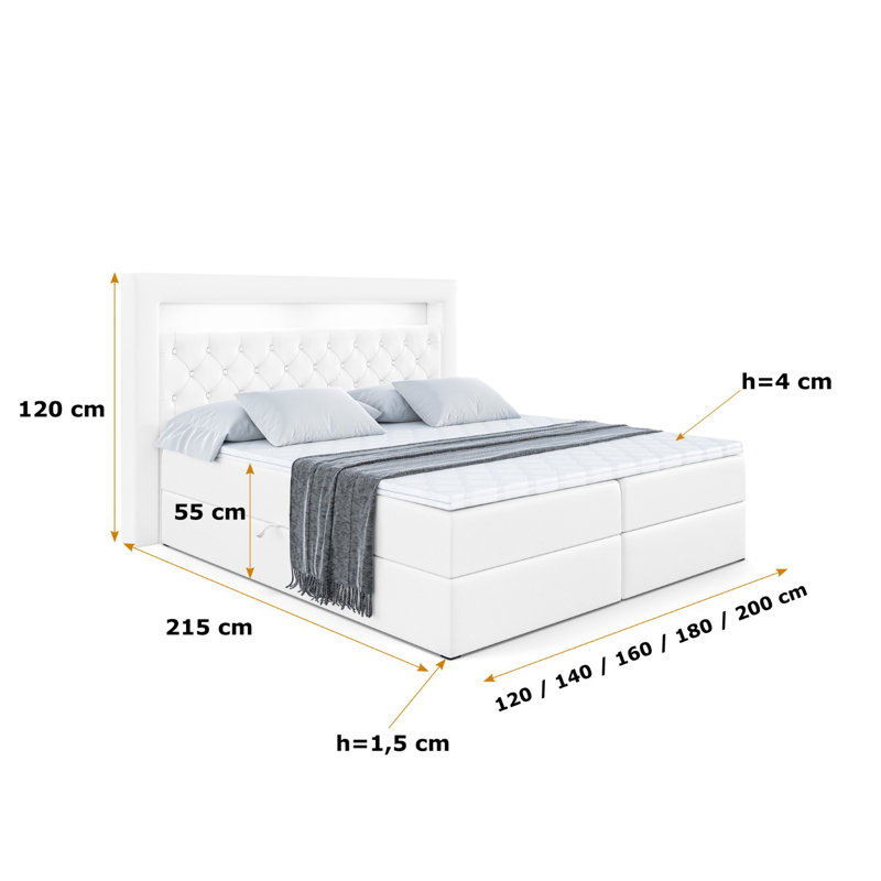 Bed, 180cm W x 200cm L, White