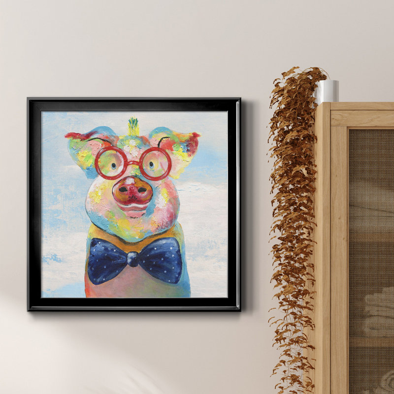 Groovy Pig and Sky - Peinture sur toile encadrée, H 17,5 po x l 17,5 po x P 1,5 po, Cadre noir