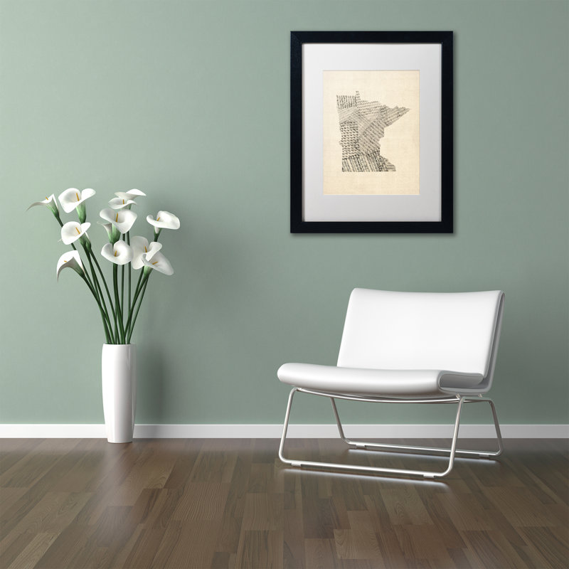 «Old Partition Map of Minnesota», impression, H 16 po x l 13 po x P 0,75 po, Cadre noir, Blanc