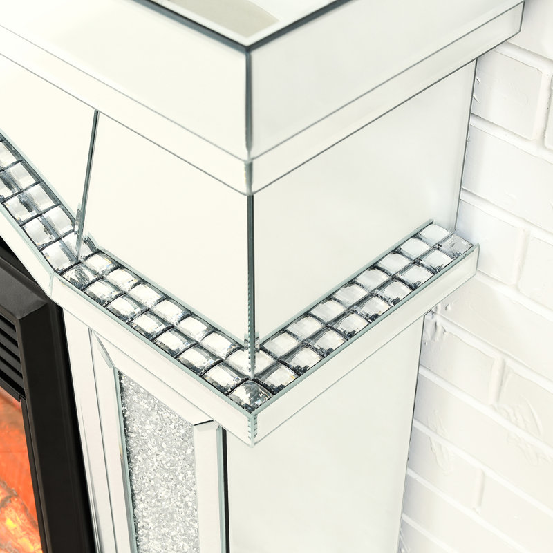 Armoire de cheminée en acrylique avec miroir, chauffage électrique de 1500 pieds carrés, flamme réaliste 3D, télécommande, fonction, flammes de porte portatives noires, chaleur réglable, protégé, écoénergétique, pour la chambre à coucher