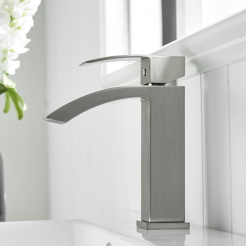 Robinet de lavabo de salle de bain à poignée simple en aluminium, Nickel brossé