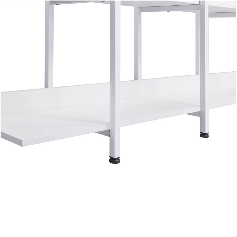 Bibliothèque à 5 niveaux avec bureau ouvert, tablette de style industriel rétro avec structure en métal, Blanc