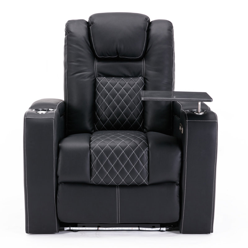 Yacine Broadway Cinema Recliner Electric Chair with Tray, Black/White