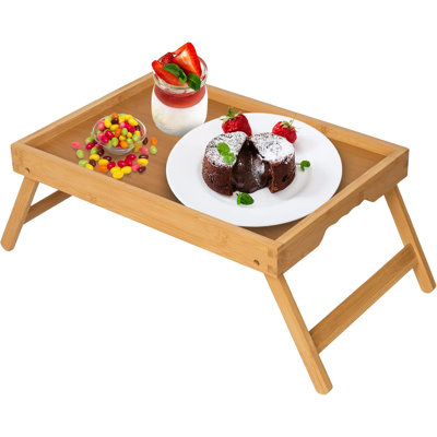 Bed Tray Table with Folding Legs,Bamboo