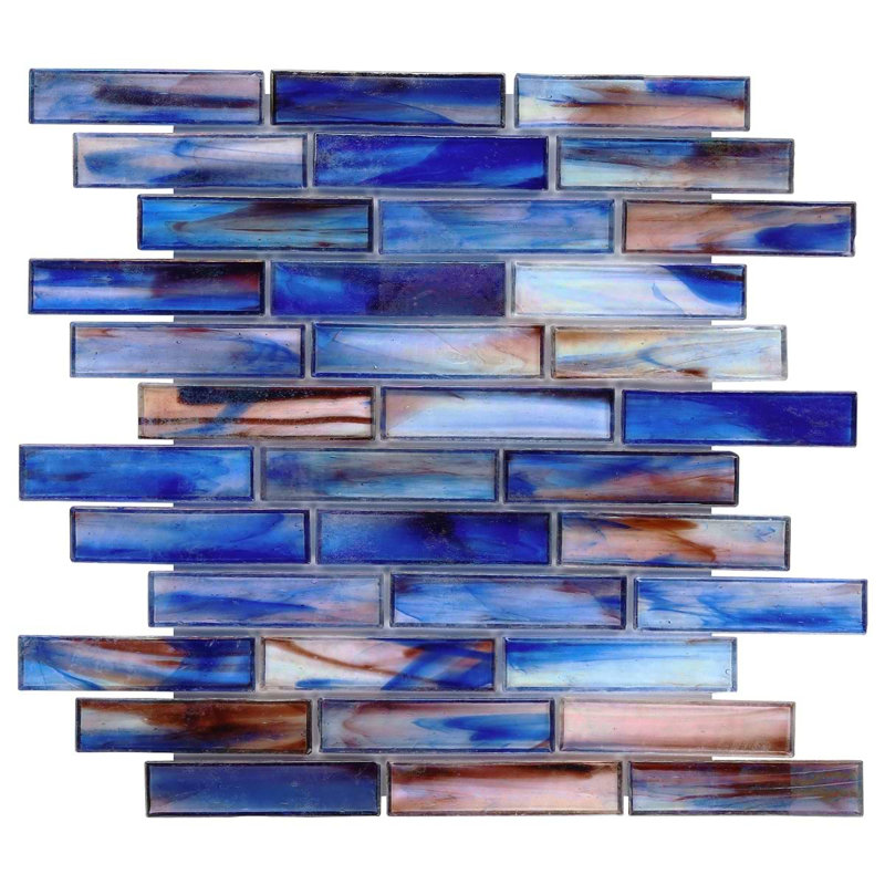 Artwave Iridescent 1X4 Polished Glass Mosaic Tile, Cove Blue