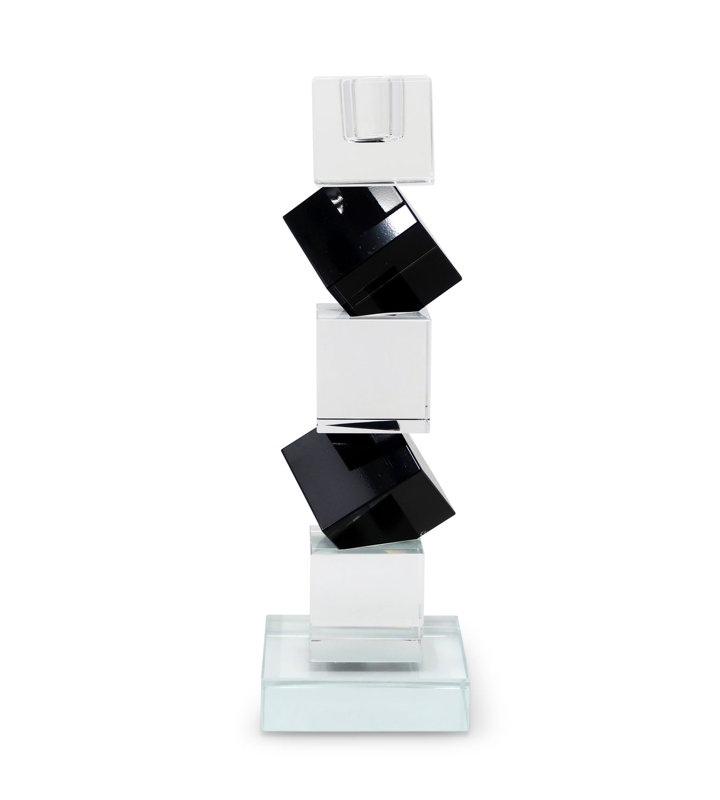 Crystal Candlestick Diagonal Block Design with Black, 9'' H x 2.75'' W x 2.75'' D