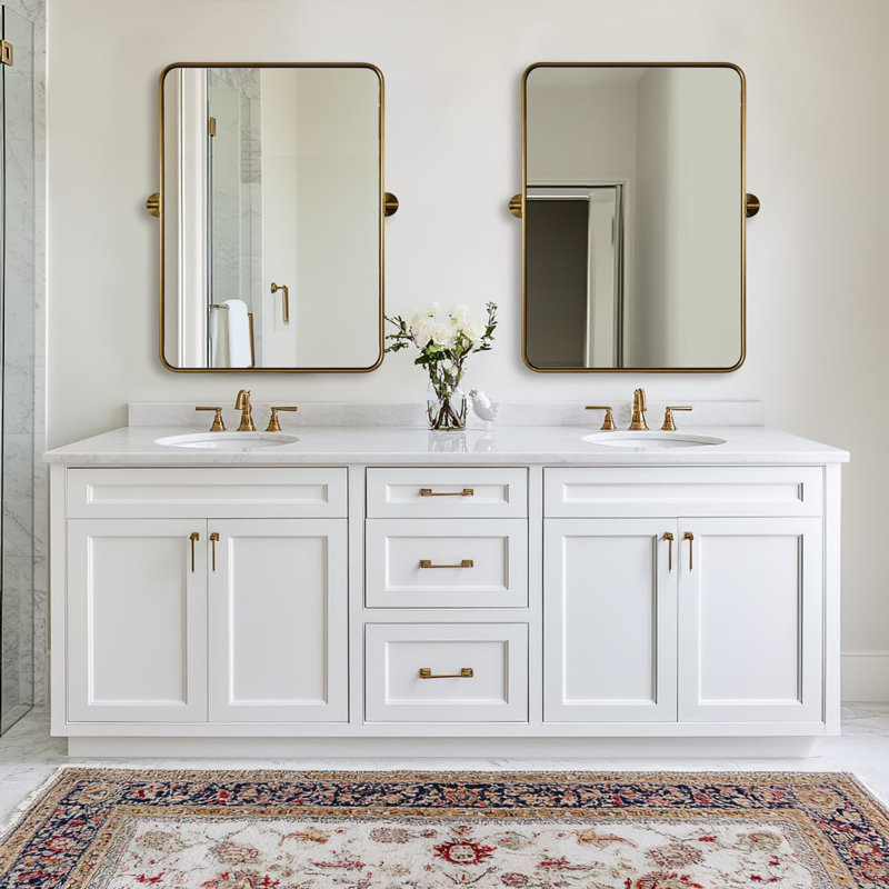 Miroir de salle de bain moderne inclinable, Or brossé, 28 po x 20 po