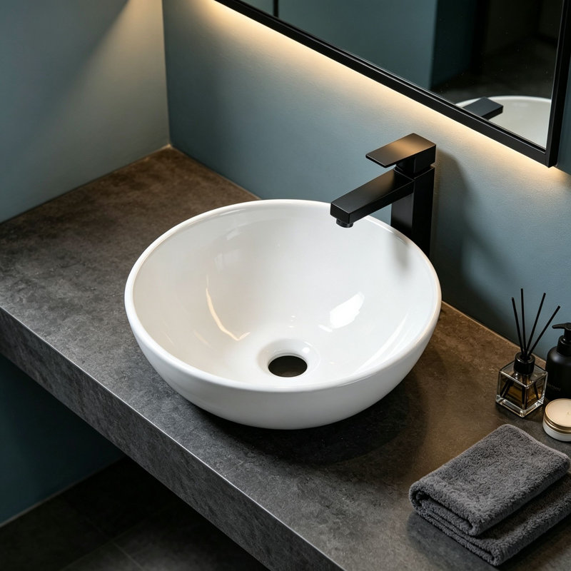 Topcraft White 16X16-Inch Ceramic Vessel Bathroom Sink