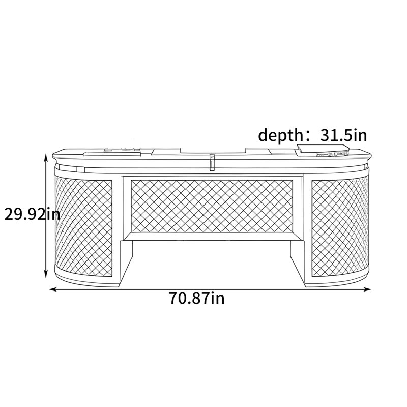 Bureau à domicile de style luxueux, H 29,92 po x l 70,87 po x P 31,5 po