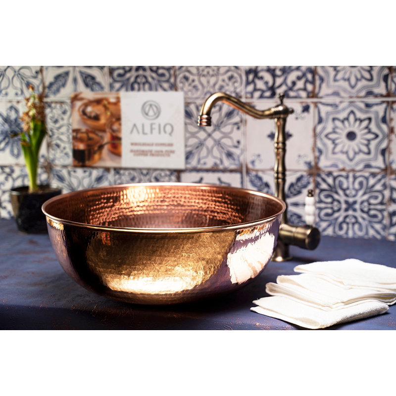 ALFIQ 7.6mm W Single Bowl Copper Vessel Kitchen Sink with 1 Faucet Hole
