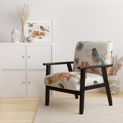 Fauteuil d'appoint rembourré «Guneet - Cottage Bird On Orange Flower Twig»