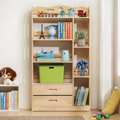 Wood 5 Tiers 2 Drawers Standard Bookcase, Display Storage Bookshelf for Living Room by Bring Home Furniture
