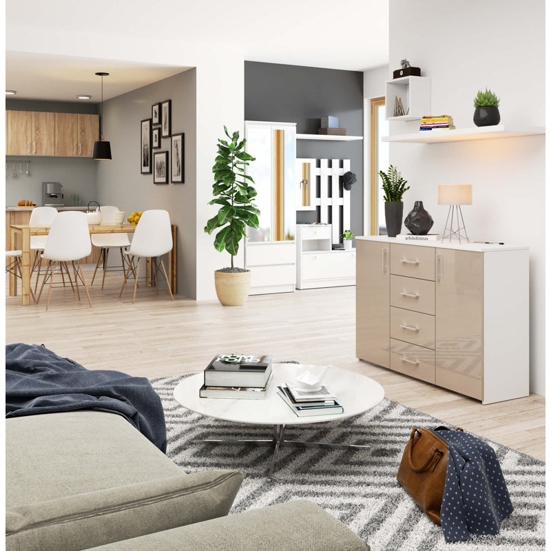 Ared 110 cm W Chest of 4 Drawers, Cappuccino