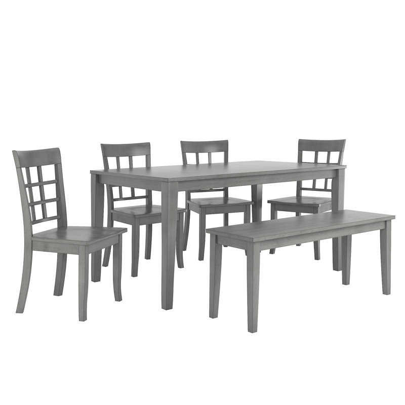 Alexa-Mae 6-Person Solid Wood Four-Leg Dining Set, Antique Gray
