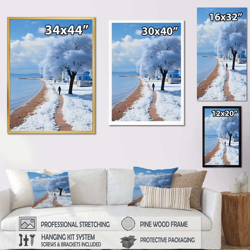 «Coastal Seaside Stroll II - Nautique et plage», reproduction sur toile, Cadre photo noir, H 20 po x l 12 po x P 1 po