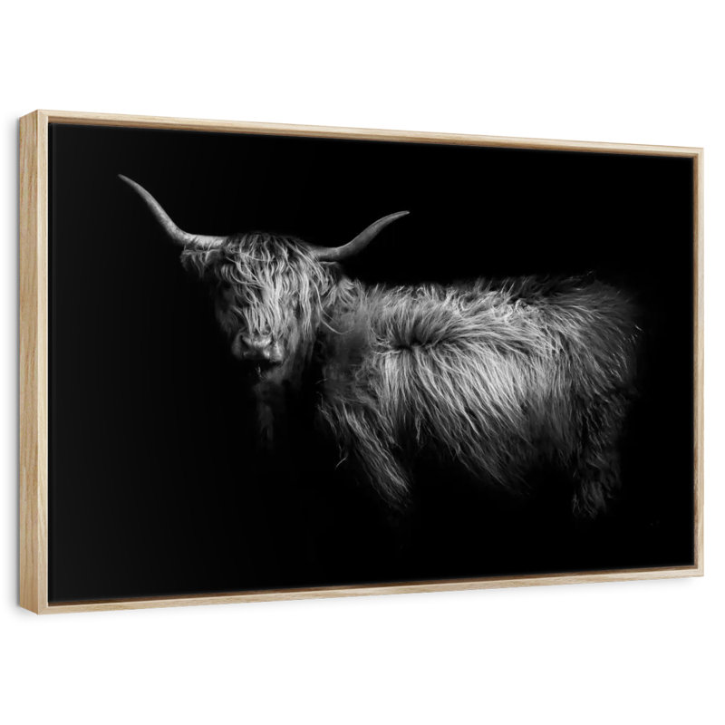 Hello Highland Cow, Cadre flottant en bois naturel, 40 po x 27 po