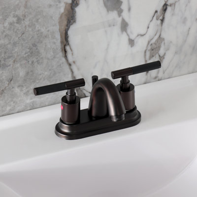 Kingston Brass Kaiser Two-Handle 3-Hole Deck Mount 4" Centerset Bathroom Faucet with Pop-Up Drain