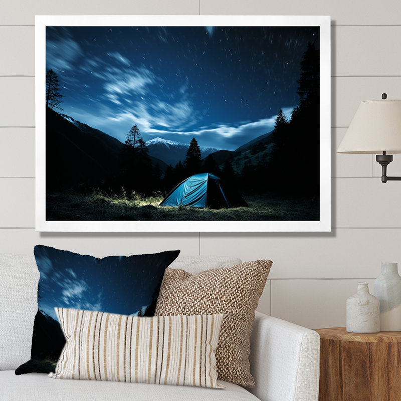 Starlit Camping In Canada 1 - Camping Travel Wall Art, White Closed Corner Framed, 16" H x 32" W x 1" D