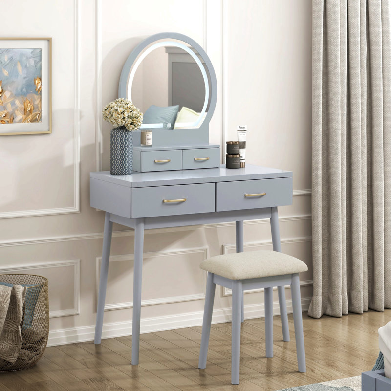 Magnifique meuble-lavabo avec miroir et tabouret, Gris