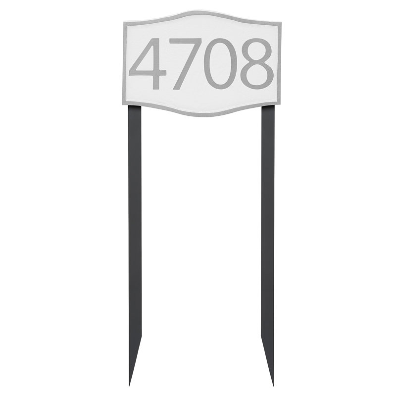 Enseigne d’adresse pour pelouse sur 1 ligne, Argent, Blanc