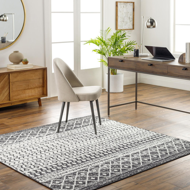 Tapis ivoire et gris anthracite tissé au métier mécanique Lashavia, Carré 4 pi