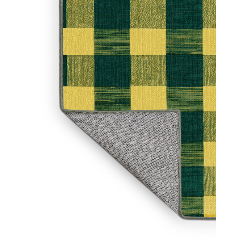 Machine Washable Checkered Green Area Rug, Square 6'