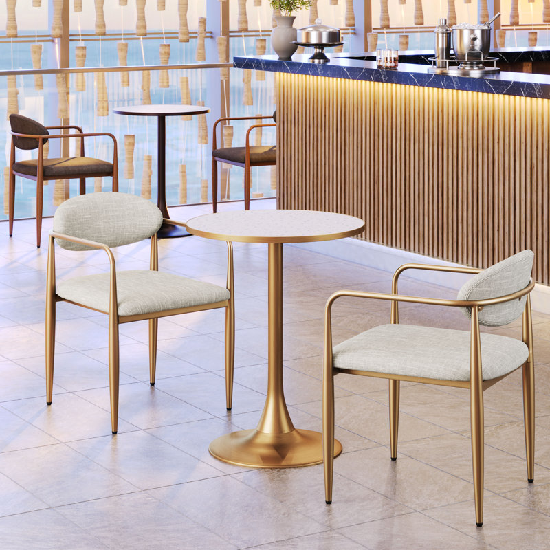 Table bistro Bite noir et bronze, Doré, Beige