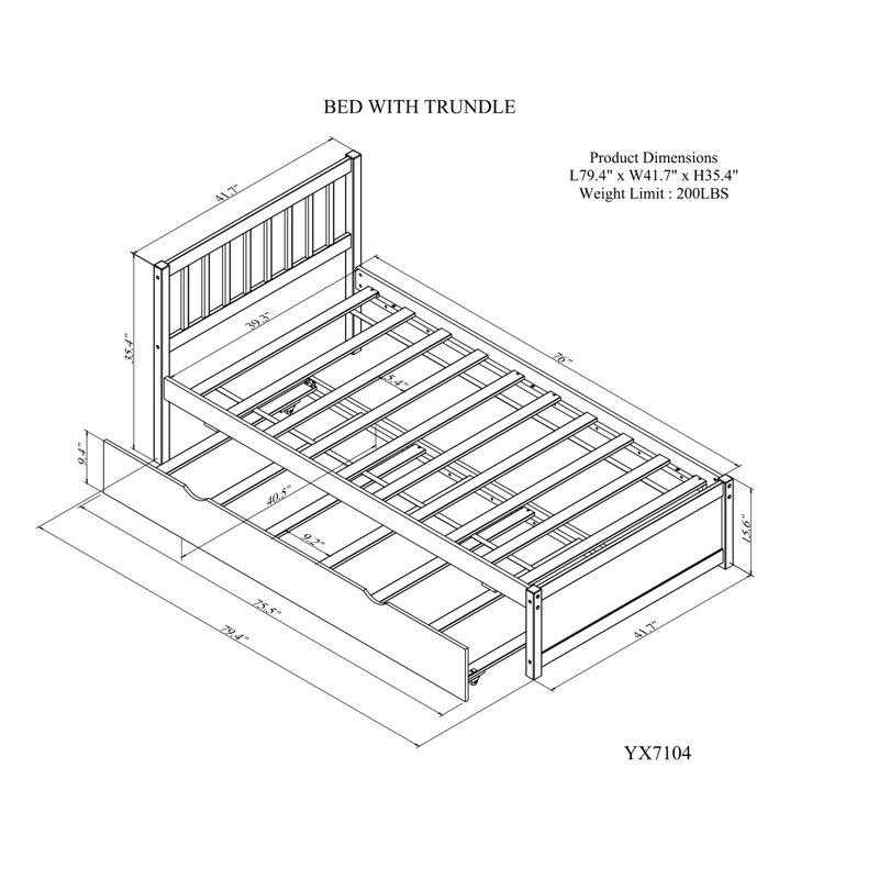 Structure de lit plateforme en bois de conception moderne avec lit gigogne en couleur, Noyer