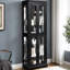 Bois noir éclairé - rangement en verre encadré avec charnière, tablettes réglables, installation à six niveaux pour les objets de collection dans la maison, éclairage de l'armoire, structure, étagères à vin et salon
